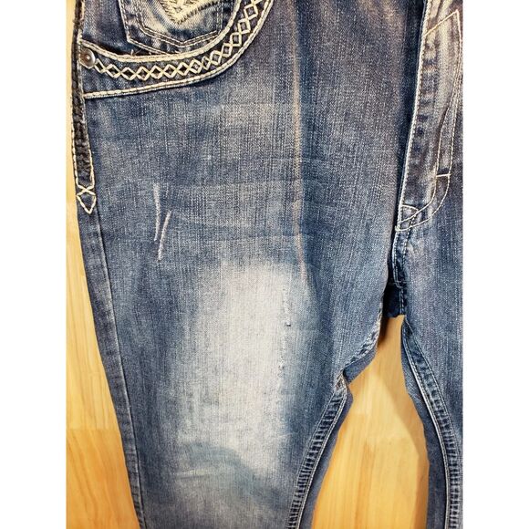 GS115 Gramercy SF Mens Jeans 36x31 Light Wash Gray Silver Y2K Distressed Style - Picture 6 of 16